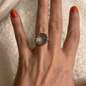 Sterling Silver  and Genuine Topaz Cushion Cut Checkered Ring